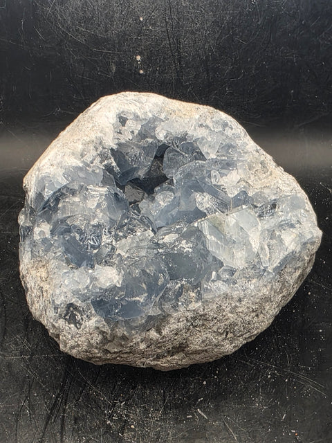 Large blue calcite geode! 2.2 pounds, 3.9 inches wide