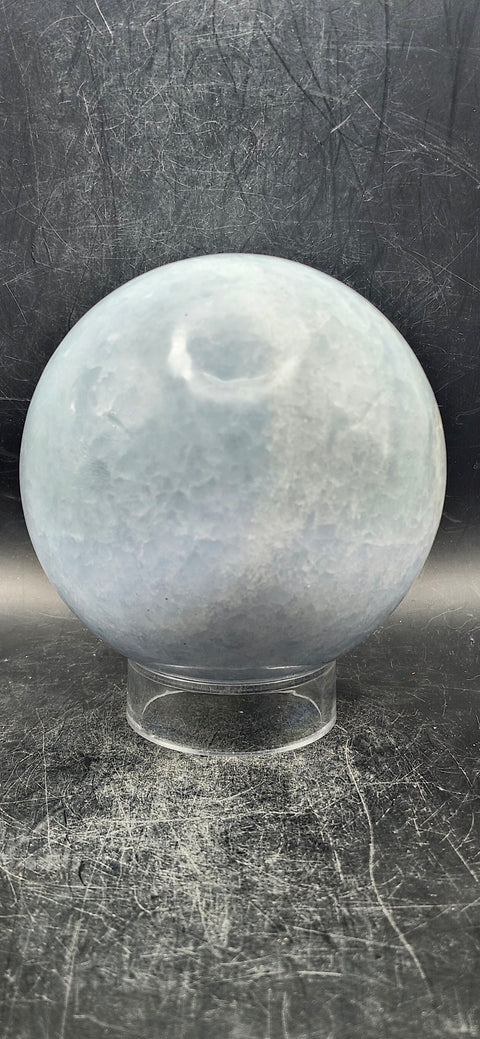 Blue calcite sphere! 85.9mm, 3.3 inches, 2 pounds!