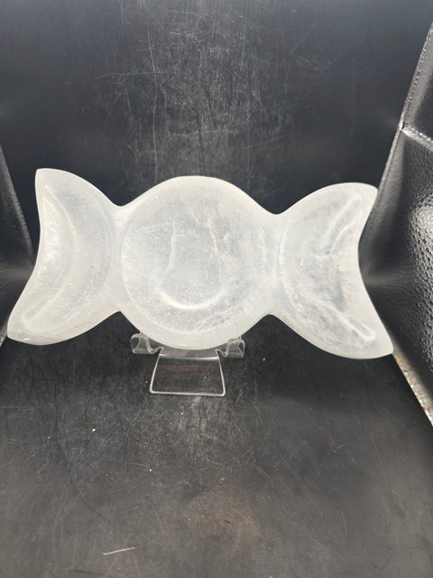 Triple moon goddess selenite bowl! 7.5 inches wide, 1.2 pounds