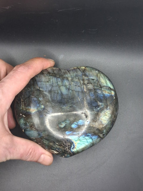Large labradorite heart! 2.3 pounds, 5 by 5 inches