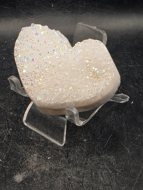 White pearl aura quartz heart! 2.7 ounces, 2.2 inches wide, 1.7" wide