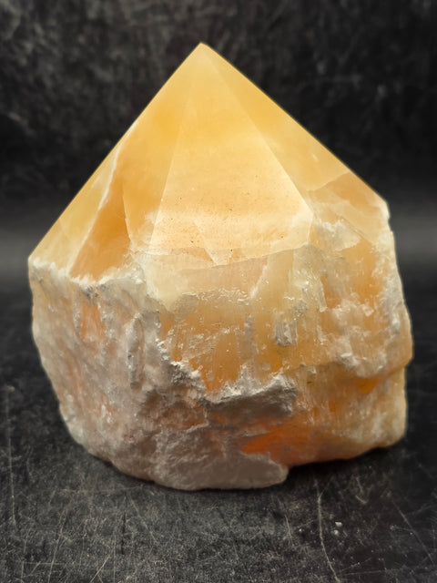 Orange calcite polished top point! 1.2 pounds, 3.2 inches tall, 2.8" wide