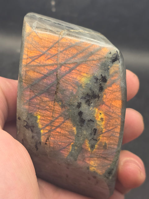 Orange flash sunset labradorite free form! 9.4 ounces, 3.4 inches wide