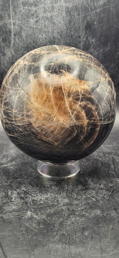 Black moonstone sphere! 83mm, 3.2 inches, 1.11 pounds!