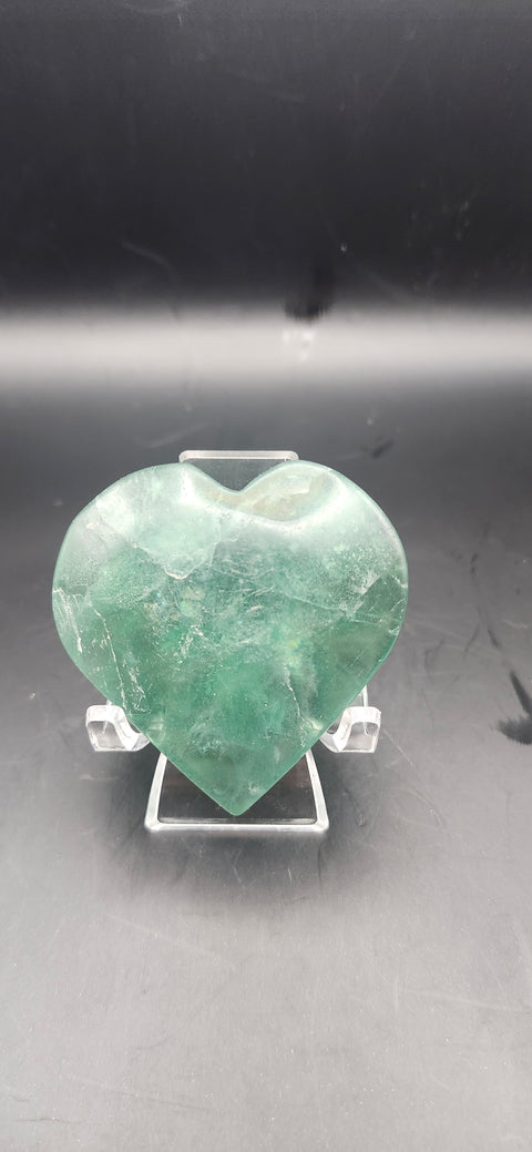 Green florite heart. 3.3 ounces, 2 by 2 inches