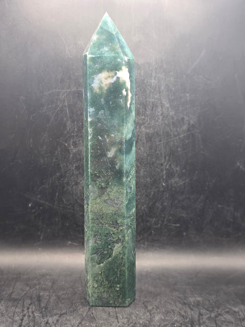 Large moss agate tower! 7.4 inches tall, 13.6 ounces!