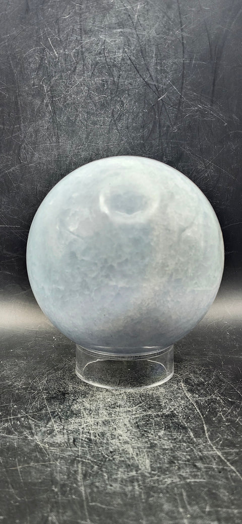 Blue calcite sphere! 85.9mm, 3.3 inches, 2 pounds!