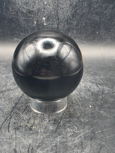 Gold 7 Chakra black obsidian sphere, 58.4mm, 2.2 inches, 8.7 ounces
