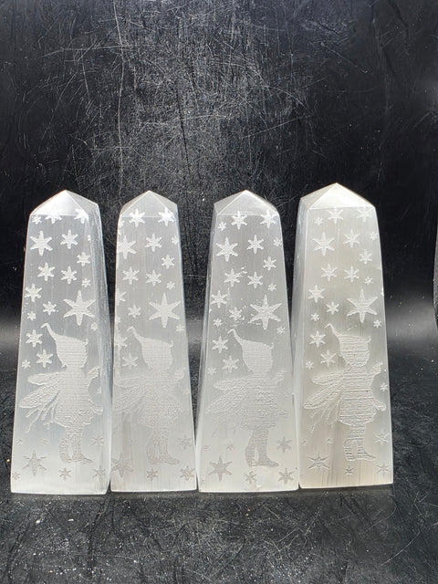 Selenite engraved fairy tower! 3.8 inches tall, 4.5 ounces!