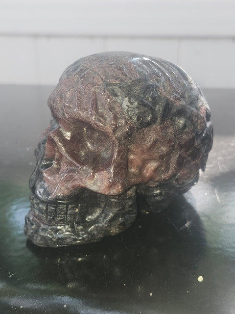 Astrophyllite garnet skull! 1.2 pound, 3.3 inches long, 2.8 tall, 2.2 wide