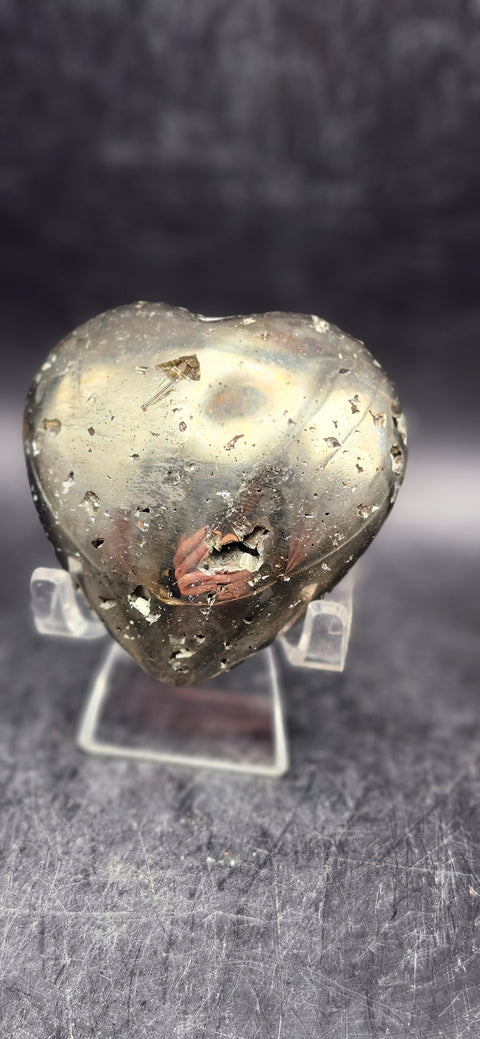 Pyrite heart! 7.6 ounces, 2.5 inches tall, 2.5 wide
