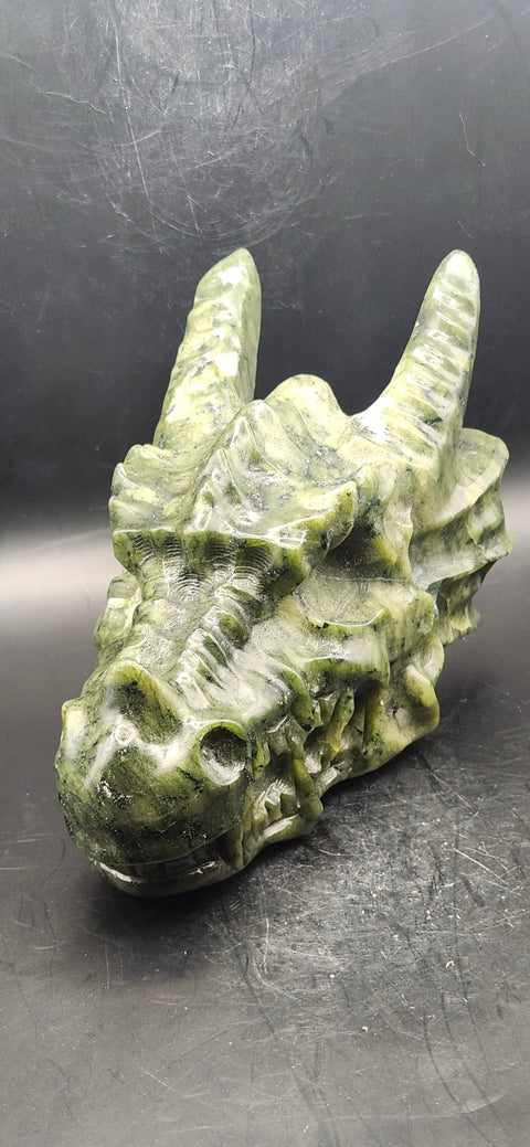 Nephrite dragon skull! 1.10 pounds, 4.5 inch head, 6 inch nose to horn