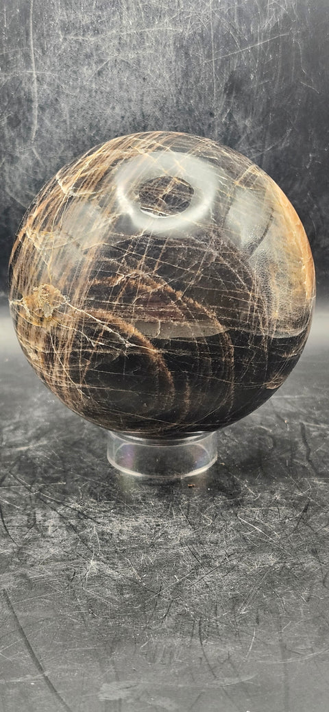Black moonstone sphere! 83mm, 3.2 inches, 1.11 pounds!