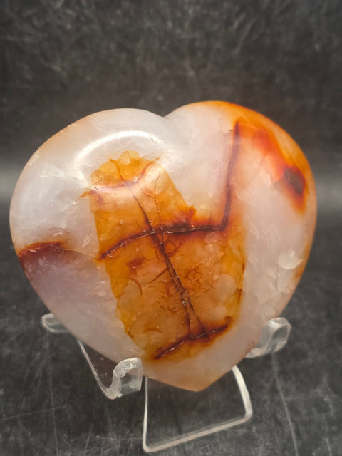 Carnelian agate heart! 6.8 ounces, 3 inches wide, 2.7" tall