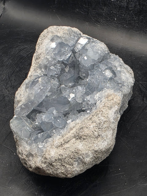 Large blue calcite geode! 1.15 pounds, 5.3 inches long, 2.3" wide