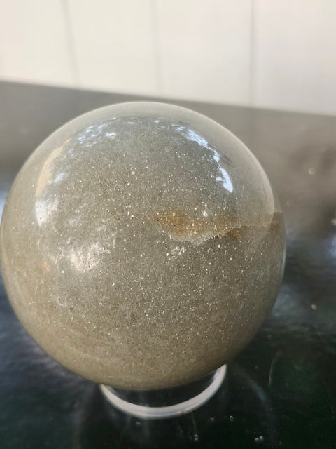 Green aventurine sphere with silver flash! 1.11 pounds, 81mm, 3.2 inches