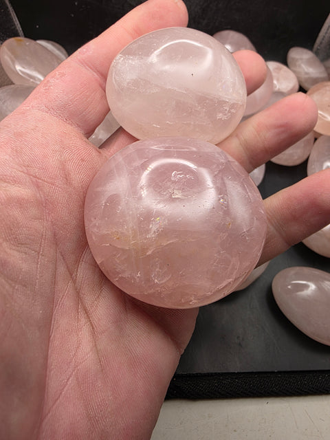 Rose quartz palm stones! Set of 2!!  1.5 to 2.6 inches