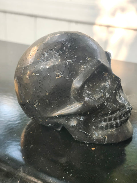 Shungite skull! 1.3 pounds, 3.9 inches wide, 2.9 tall, 2.4 wide