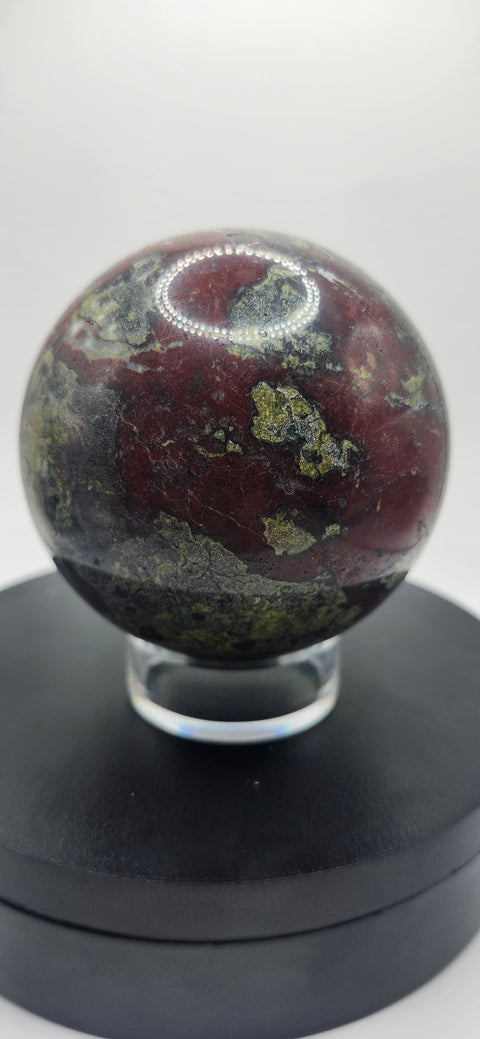 Dragon bloodstone sphere! 79.8mm, 3.14 inches, 1.11 pounds