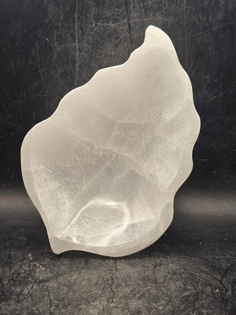 Selenite leaf bowl! 10 ounces, 4.5 inches long, 3 inches wide