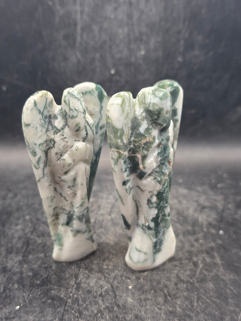 Moss agate gemstone angel! 3 inches tall, 1.8 ounces