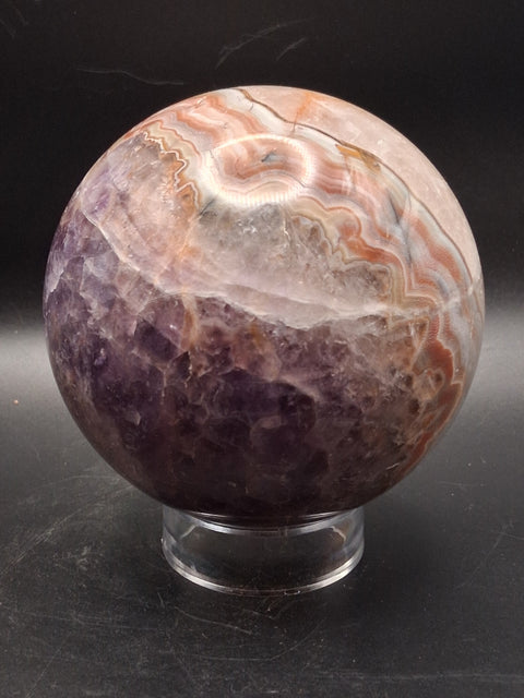 Large amethyst lace agate sphere! 89.6mm, 3.5", 2.3 pounds