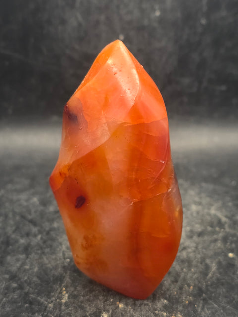 Carnelian agate flame tower! 6 ounces, 3.3 inches tall, 1.7" wide