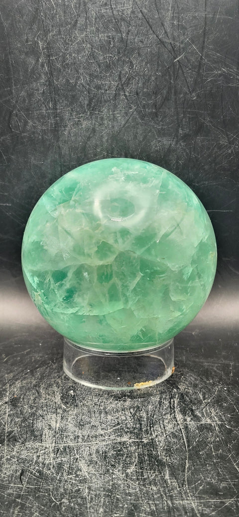 Green florite sphere! 75mm, 2.9 inches, 1.9 pounds!