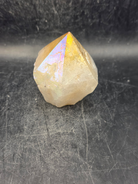 Angel aura citrine polished top point! 5.4 ounces, 2.3 inches tall