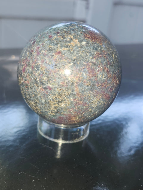 Ruby in kyanite sphere! 13.1 ounces, 58mm, 2.29 inches uv reactive