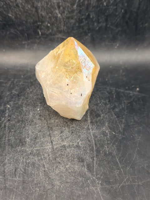 Angel aura citrine polished top point! 5.4 ounces, 2.3 inches tall