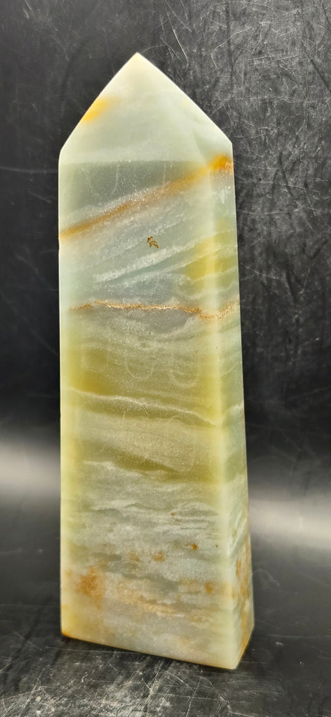 Striped calcite tower! 9.7 ounces, 5.5 inches tall!