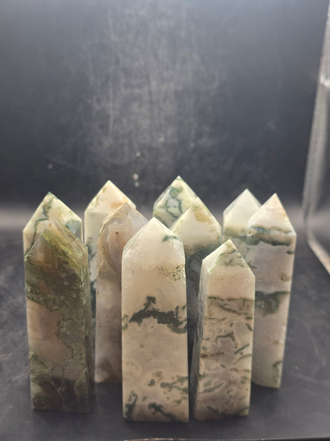 Moss agate tower! 3.1 too 3.6 inches tall!