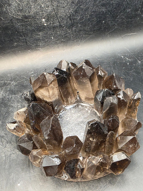 Smoky quartz candle holder! 15 ounces, 4 inches wide!