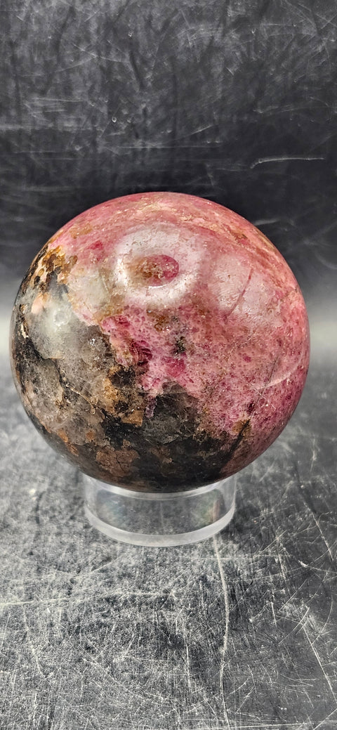 Rhodonite sphere! 57.9mm, 2.2 inches, 13 ounces