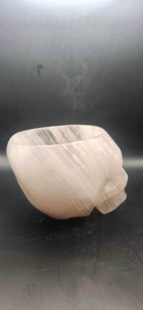 Striped Calcite skull offering bowl. 2.8 pounds, 5 by 4 by 3 inches
