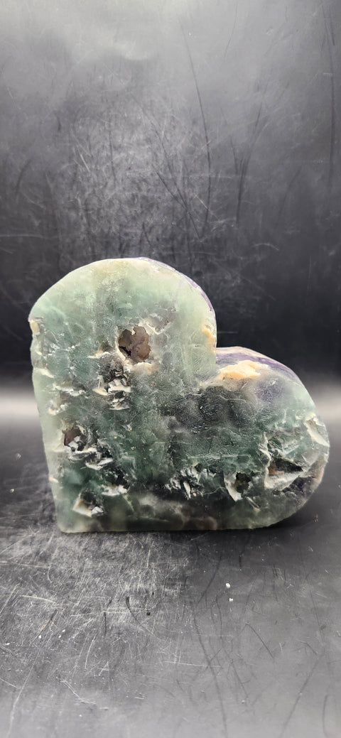 Druzy florite heart! 1.10 pounds! 5 inches wide, 5 inches tall