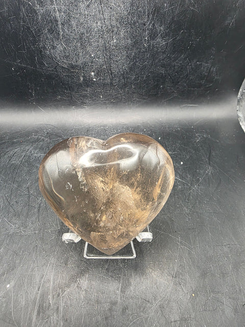 Smoky quartz heart!! 4 to 5 ounces, 2.5 to 3 inches!!
