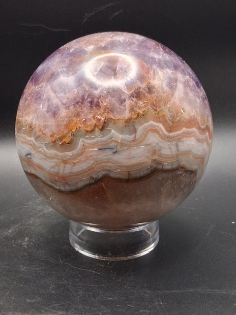 Large amethyst lace agate sphere! 89.6mm, 3.5", 2.3 pounds