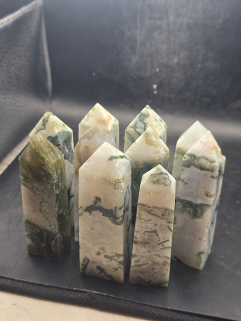 Moss agate tower! 3.1 too 3.6 inches tall!