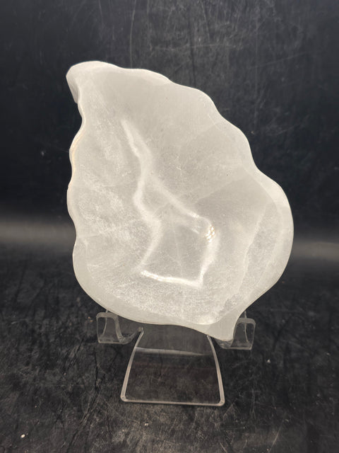 Selenite leaf bowl! 10 ounces, 4.5 inches long, 3 inches wide