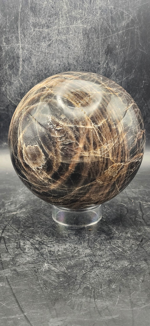 Black moonstone sphere! 83mm, 3.2 inches, 1.11 pounds!