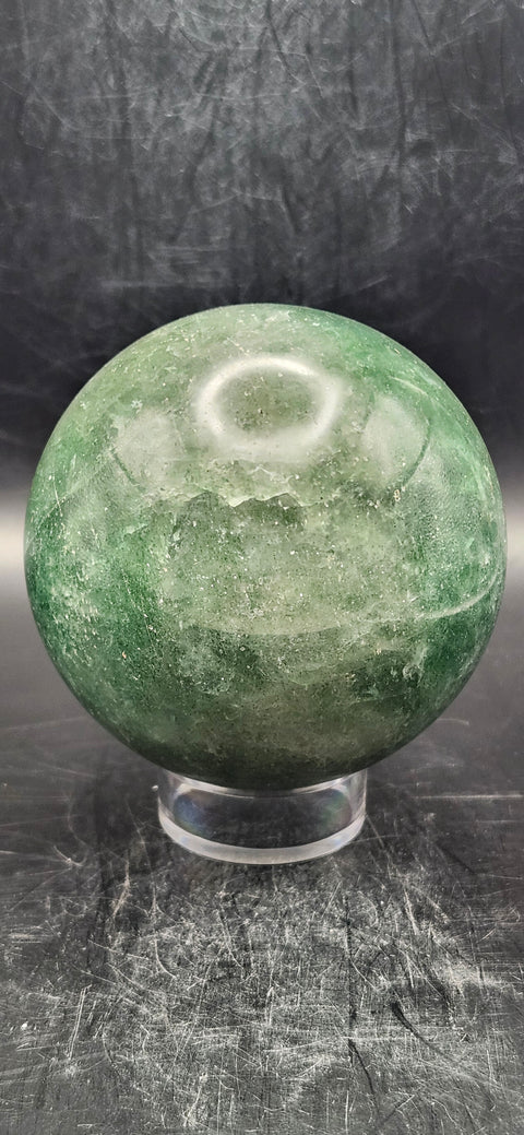 Green florite sphere with silver sparkles!! 68.5mm, 15.7 ounces