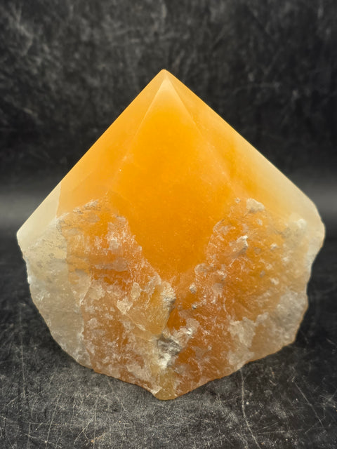 Orange calcite polished top point! 1 pound, 3.1 inches tall, 3.2" wide