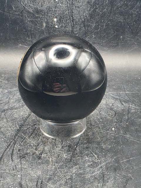 Gold 7 Chakra black obsidian sphere, 58.4mm, 2.2 inches, 8.7 ounces
