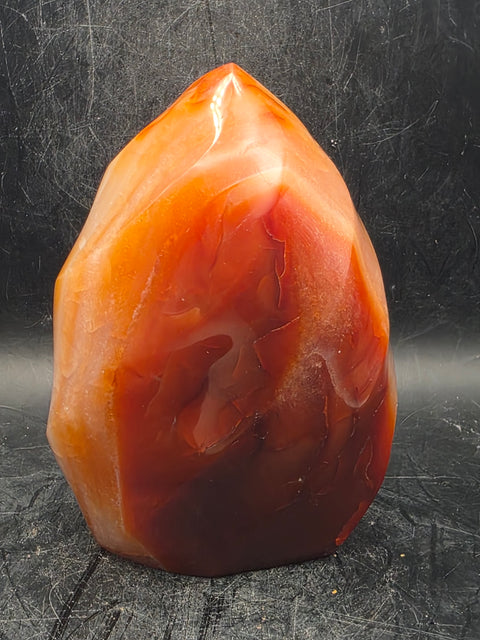 Carnelian agate flame tower! 1.7 pounds, 4 inches tall, 2.8" wide