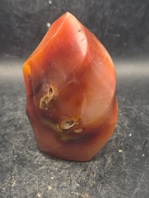 Carnelian agate flame tower! 10 ounces, 3.2 inches tall, 2.2" wide!