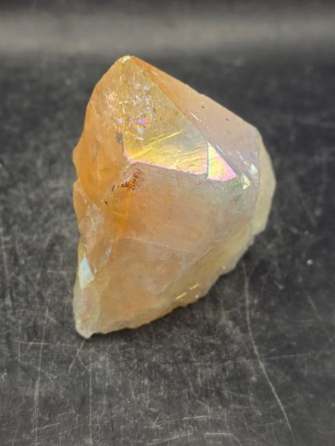 Angel aura citrine polished top point! 5.3 ounces, 2.4 inches tall
