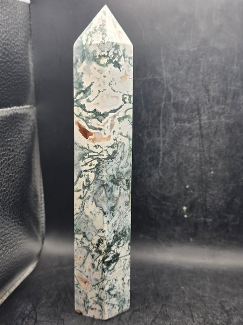 Large moss agate tower! 7 inches tall, 15.8 ounces