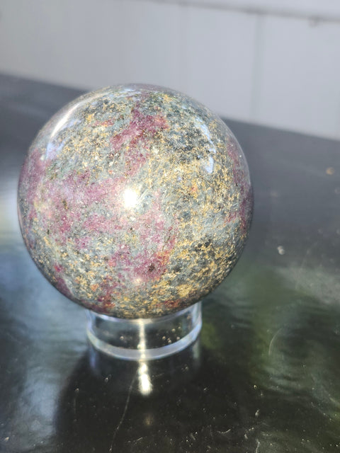 Ruby in kyanite sphere! 12.5 ounces, 57.8mm, 2.27 inches uv reactive